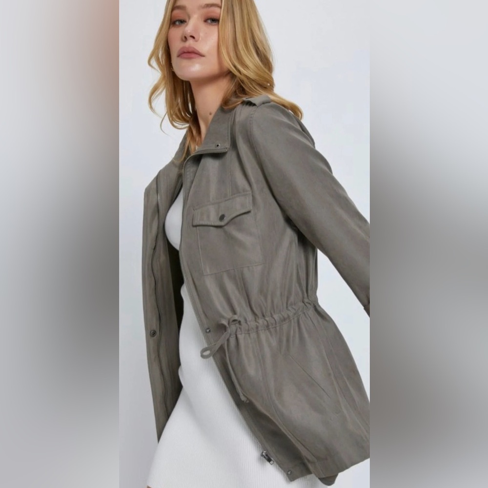 BE COOL Drawstring-Waist Utility Jacket in Olive Size S (2-4)